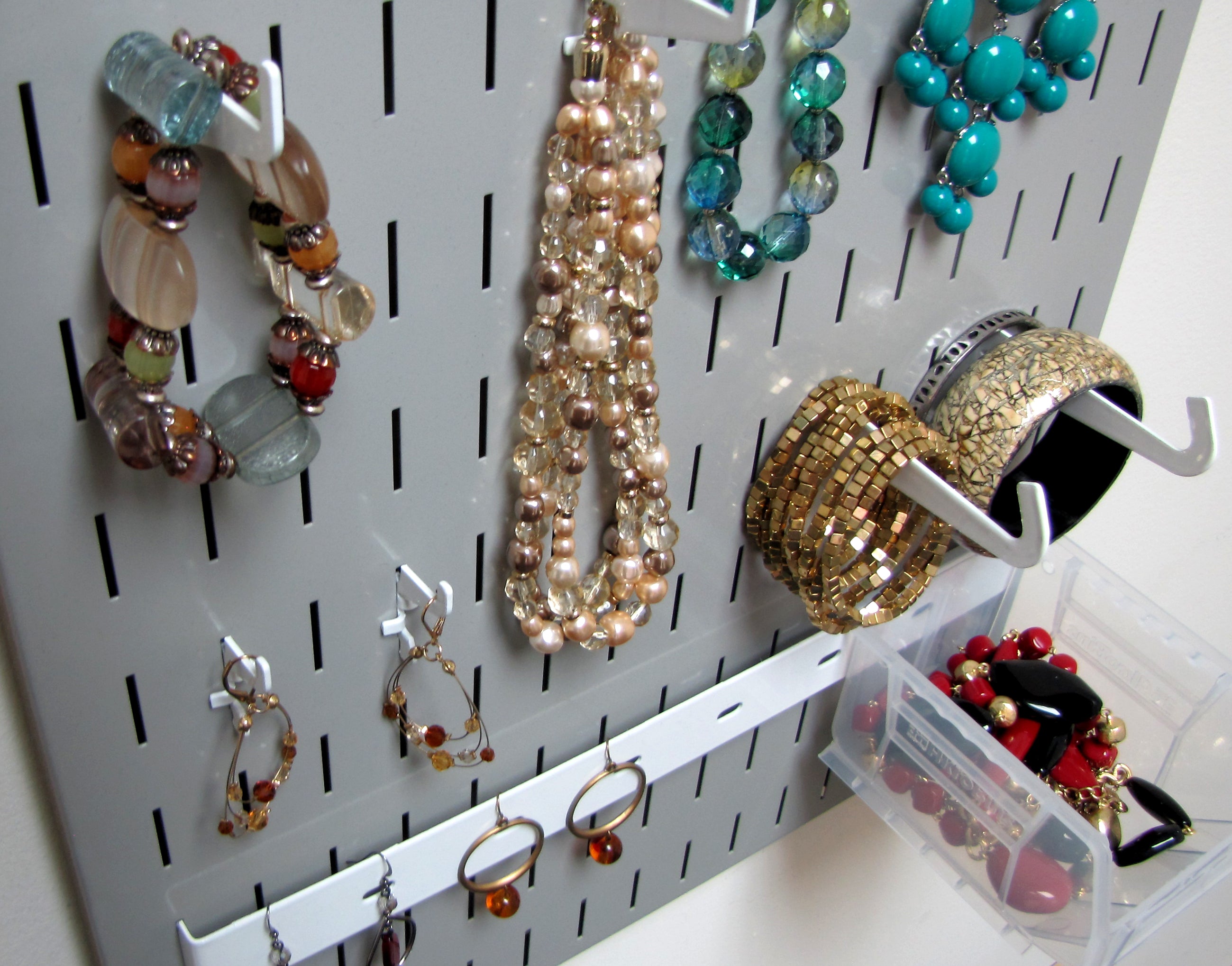 Wall Organizer Great for Jewelry or Tool Wall Storage - Wall Mounted Slotted Only Organizer Panel with Hooks