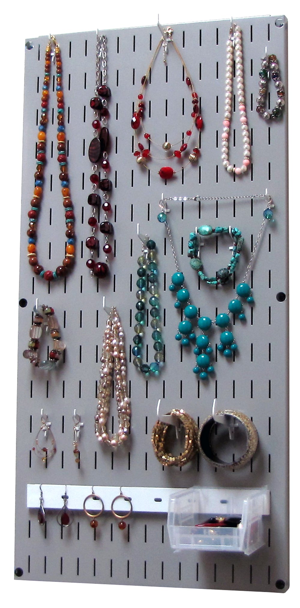 Wall Organizer Great for Jewelry or Tool Wall Storage - Wall Mounted Slotted Only Organizer Panel with Hooks