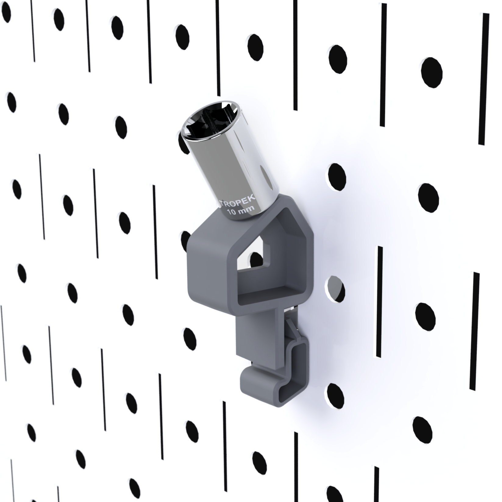 TROPEK™ 101 Bracket holding a 1/4" drive socket on a Wall Control™ panel.