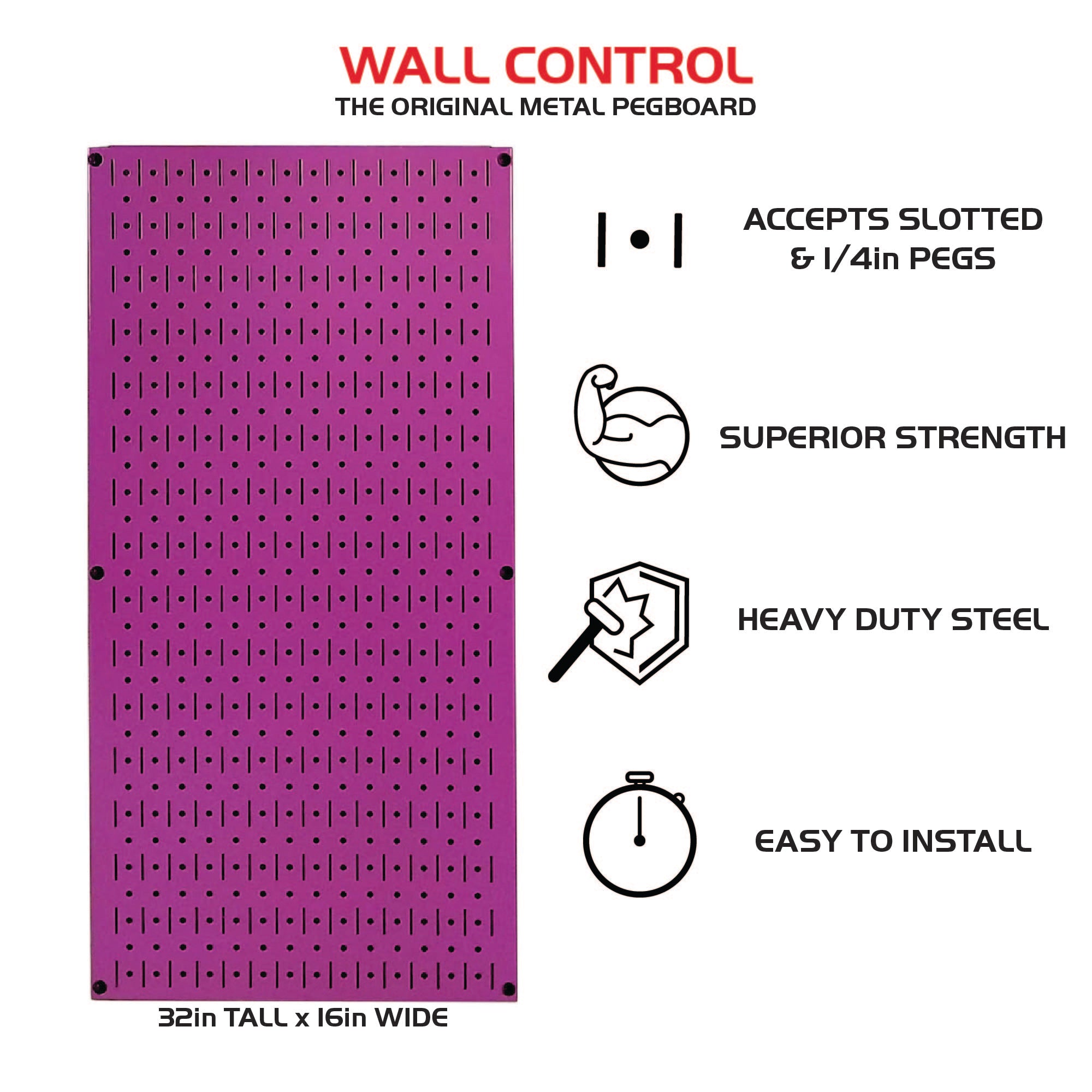 Metal Pegboard Tool Organizer Vertical Purple Panel