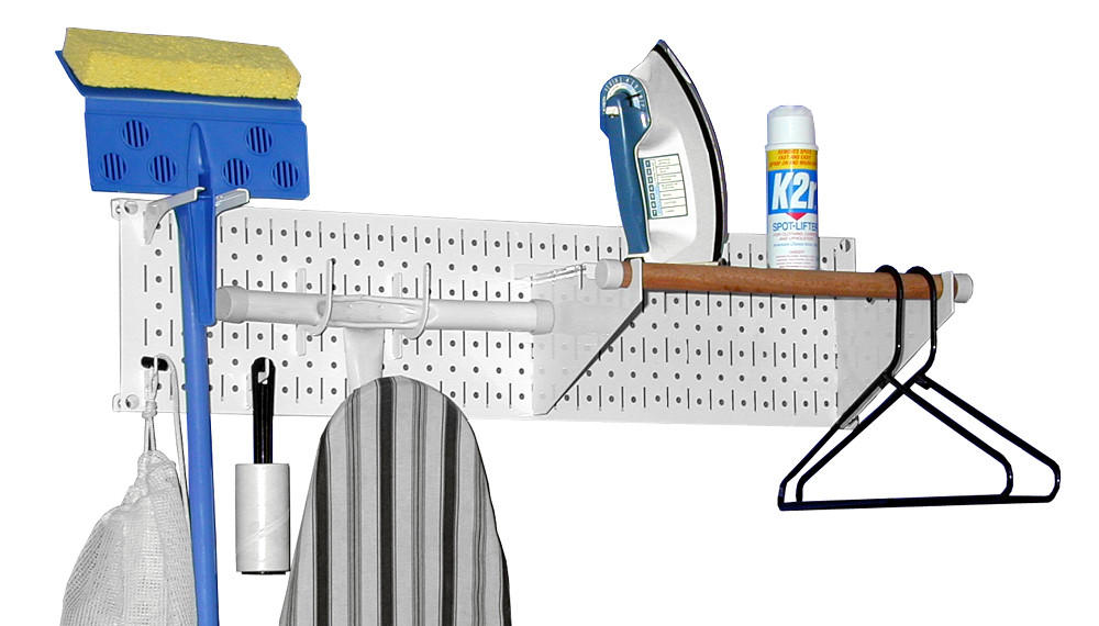 Laundry Room Organizer for Ironing Board Broom Closet Pegboard