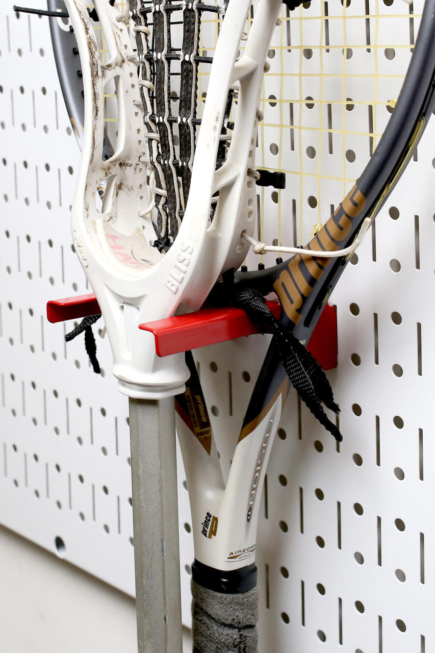 Storage Hook for Tennis Racket and Lacrosse Stick Garage Wall Metal Pegboard Storage
