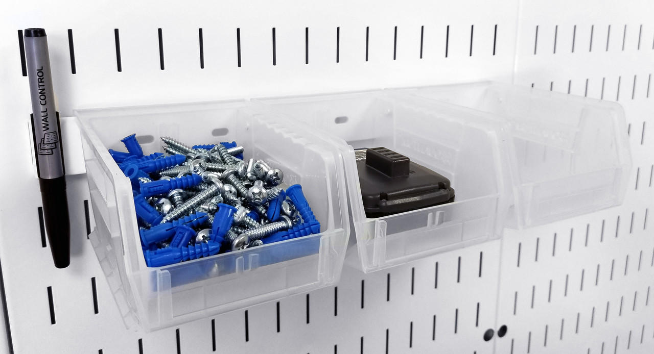 Bins that Hang on Peg Board Panels by Wall Control