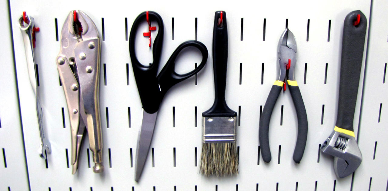 Wall Control Standard Pegboard Peg Hooks in Use