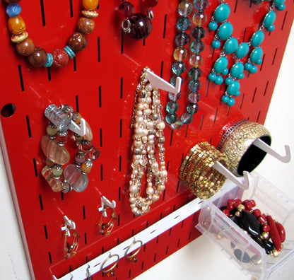 Wall Organizer Great for Jewelry or Tool Wall Storage - Wall Mounted Slotted Only Organizer Panel with Hooks