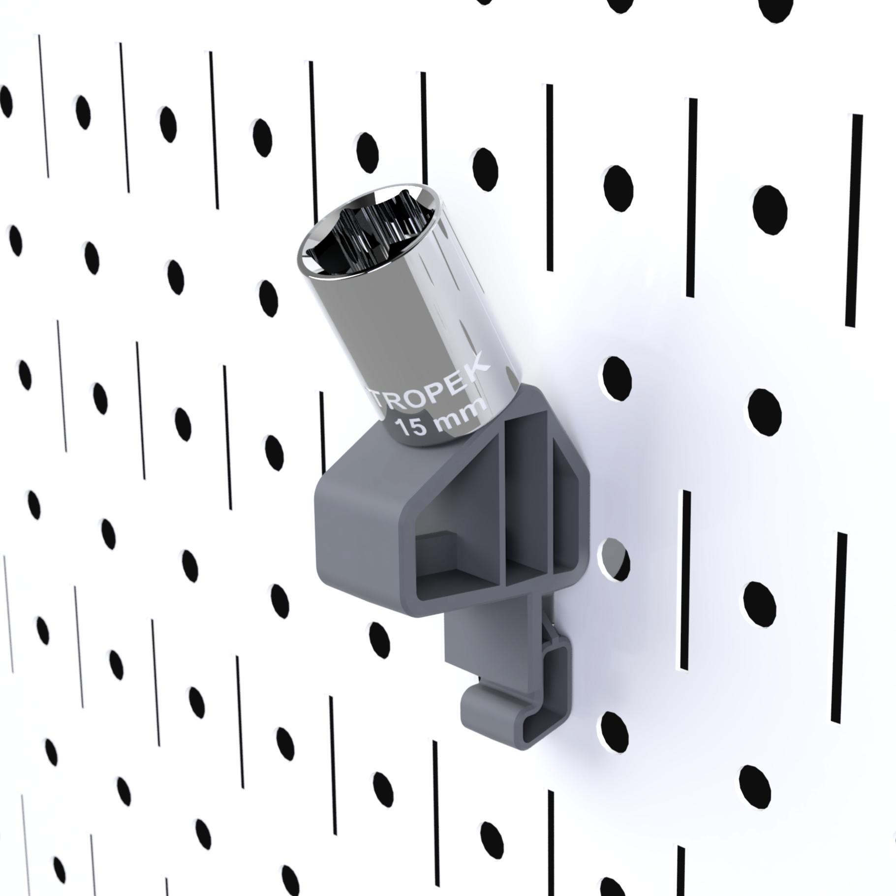 TROPEK™ 102 Bracket holding a 3/8" drive socket on a Wall Control™ panel.