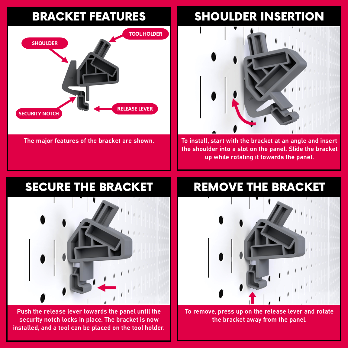 Infographic showing the installation process for the TROPEK™ 103 Bracket on a Wall Control™ panel