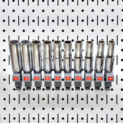 TROPEK™ 103 Brackets holding various socket sizes in adjacent slots for easy organization.