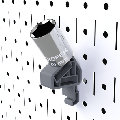 TROPEK™ 1/2in Socket Bracket holding a socket on a pegboard panel.
