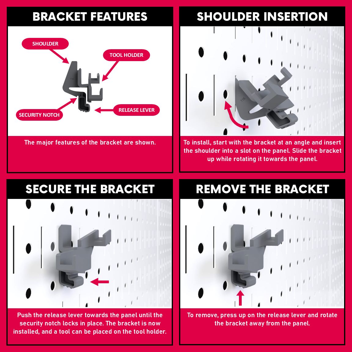 How to insert the TROPEK™ 116 Bracket into a Wall Control™ pegboard panel.