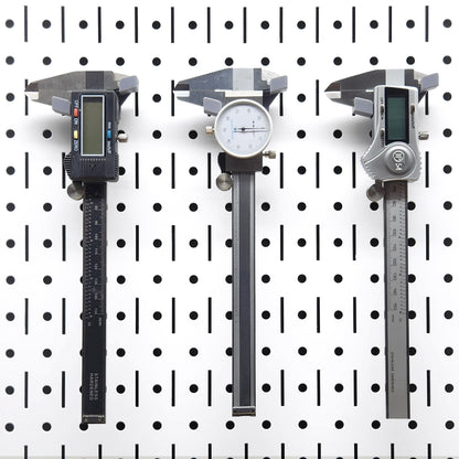 TROPEK™ 116 Brackets showing secure placement of calipers on a pegboard.