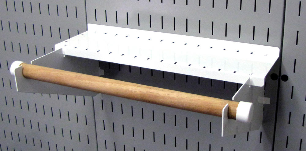 Slotted Metal Pegboard Paper Towel Holder and Dowel Rod 4in Shelf Assembly - ASM-HS-1694