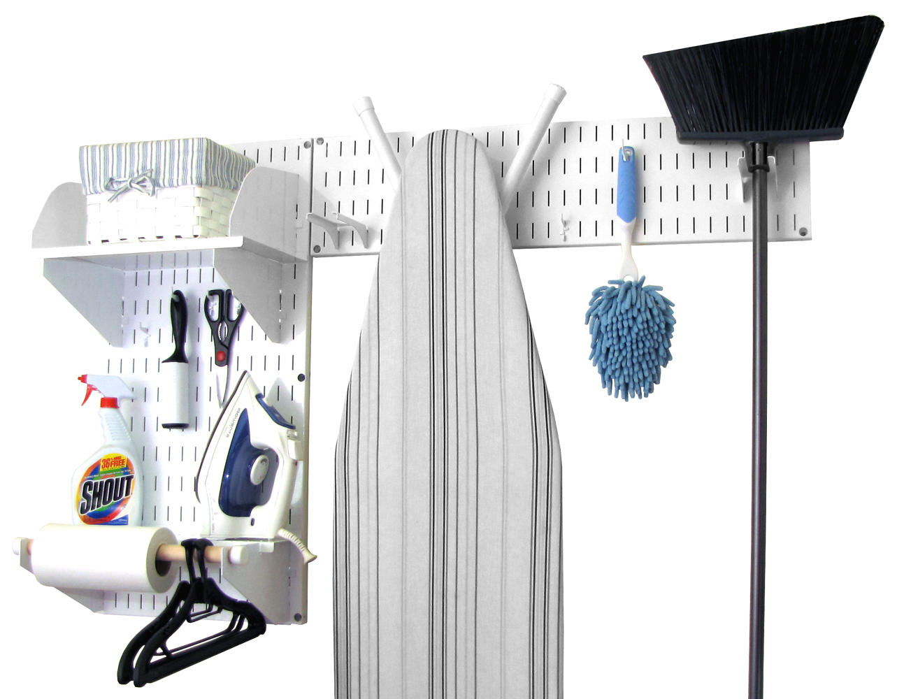 Standard Laundry Room Organizer Kit - White Wall Panels with Accessories