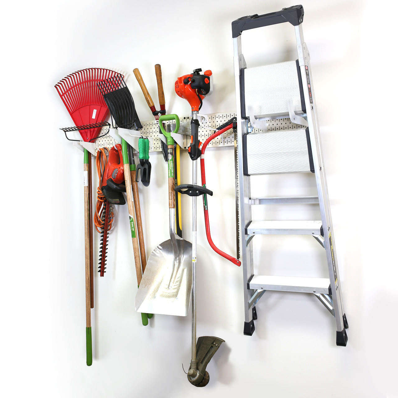 Attractive Neutral Colored Metal Pegboard for Garage Tool Storage