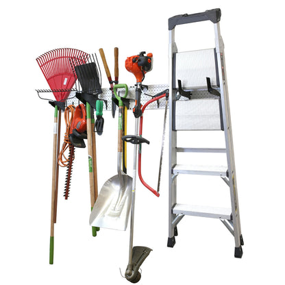 Garage Storage Rack - White Metal Pegboard Tool Organization