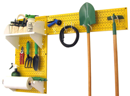 colored pegboard for garden tool storage