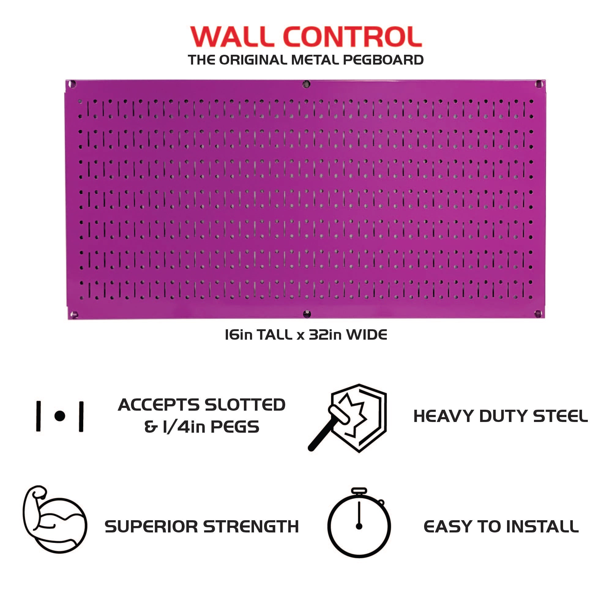 Info for the Original Metal Pegboard Panel Features - Purple