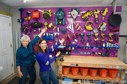 Mother Daughter Projects - Steph and Vicki Unveil their new Purple Pegboard Setup