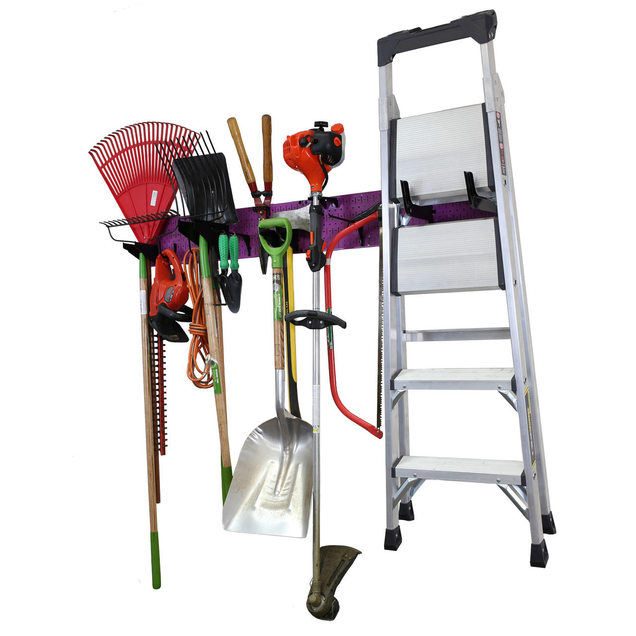Lawn and Garden Tool Organization on Garage Storage Pegboard
