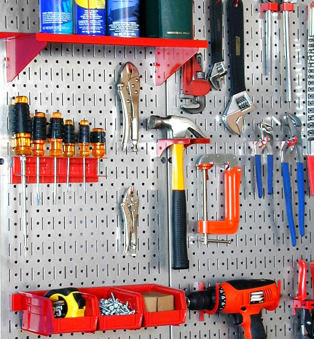 Tall Metal Pegboard with Red Accessories