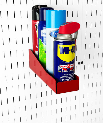 Slotted Pegboard Aerosol Can Storage Shelf