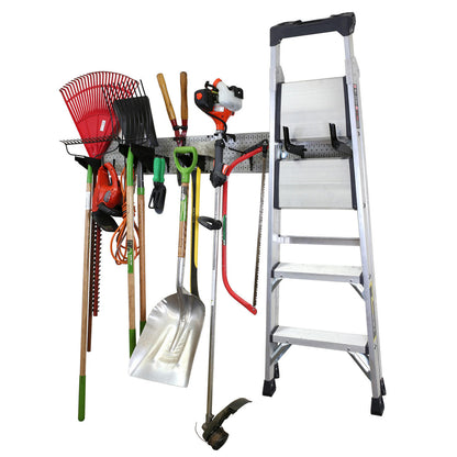 Garage Storage Lawn & Garden Wall Rack Tool Organizer - Grey Metal Pegboard