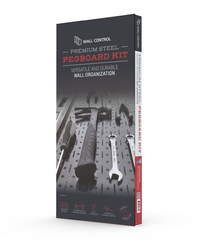 Wall Control Premium Steel Pegboard Kit - Black Pegboard with Hooks