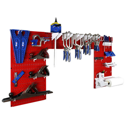 Colorful Red Woodworking Tool Storage & Organization Peg Board Kit