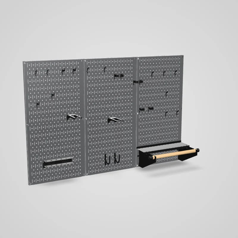 4 ft Metal Pegboard Basic Tool Organizer Kit - Metallic Toolboard & Hooks - 3D preview