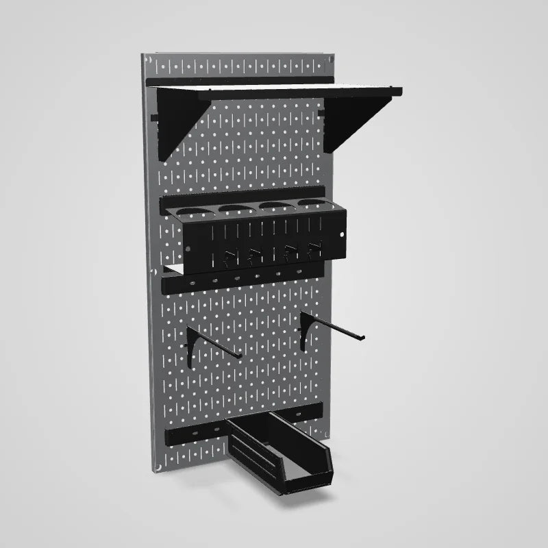 Pegboard Paint Supplies Organizer Kit - Metallic Toolboard & Black Accessories - 3D preview